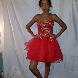 Vintage red floral dress with ballerina skirt